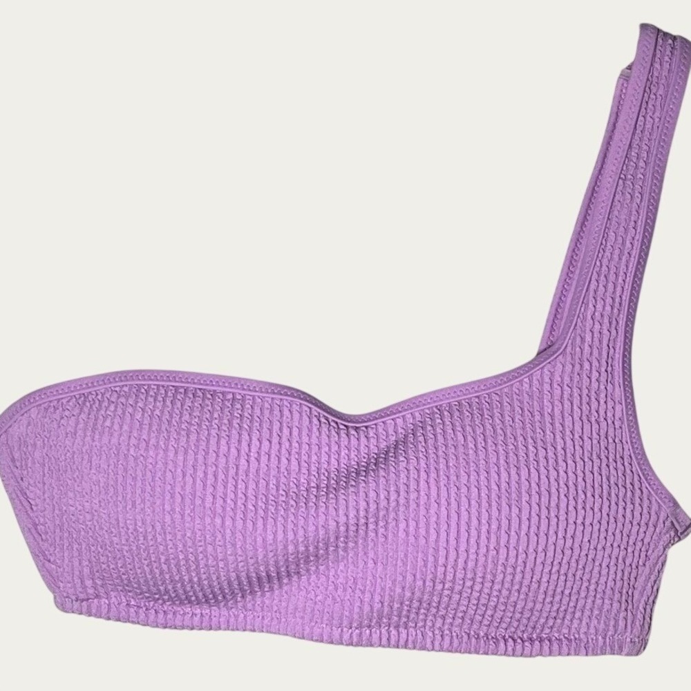 Aerie Textured One Shoulder Bandeau Bikini Swim Top Womens XS Purple Sporty NWT